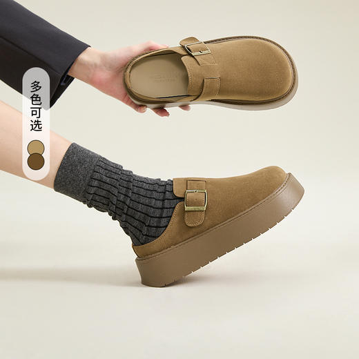 西遇厚底勃肯鞋女新款早春复古休闲配裙子舒适增高一脚蹬半拖D0047589 商品图0