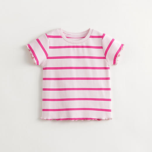马克珍妮女童弹力针织撞色条纹短袖T恤 儿童上衣夏装新款240756 商品图2