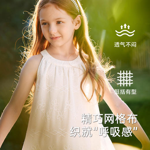 英氏女童裙子夏季短袖女背心连衣裙透气小白裙2025新款甜美公主裙 商品图1