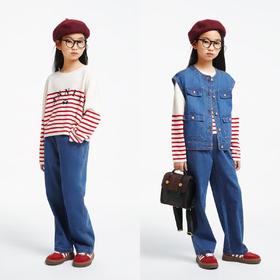 【安奈儿】B8F女童短版绣花毛衣新款安奈儿童装