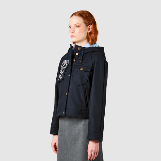 PHILIPPE MODEL 女士盾牌字母徽标贴片混纺羊毛连帽外套 蓝色 JASD MW10 38 商品图1