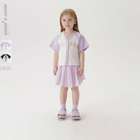 马克珍妮新款夏装 女童撞色拼接V领纯棉短袖T恤231006