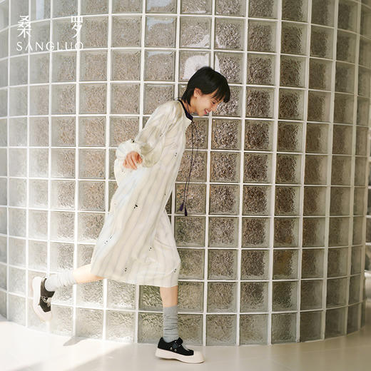 【李兰迪同款】桑罗熊猫连衣裙长袖睡裙条纹印花家居服睡衣 商品图2