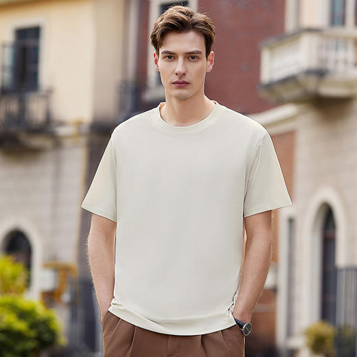 【桑蚕丝】【DKP】大依优型大码圆领T恤轻奢休闲纯色短袖男宽松T恤上衣胖子 商品图0