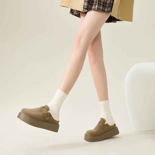 西遇厚底勃肯鞋女新款早春复古休闲配裙子舒适增高一脚蹬半拖D0047589 商品图1