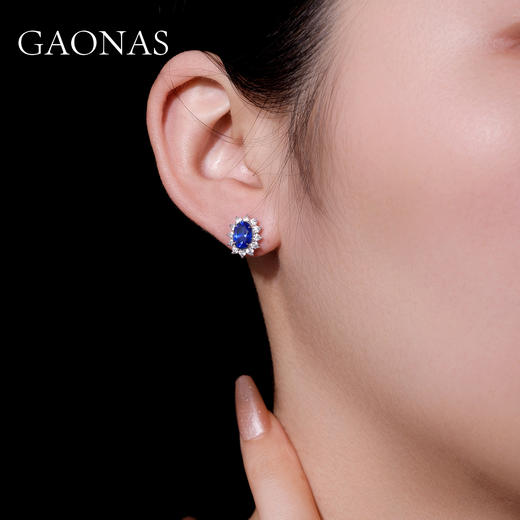 GAONAS 培育蓝宝石【矿工的眼泪】经典椭圆贵气奢华蓝色耳钉10161EB 商品图4