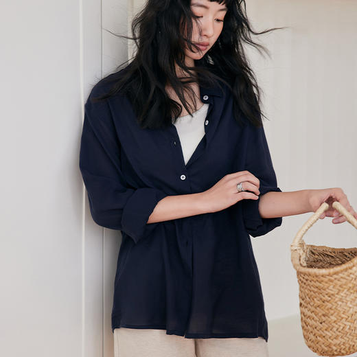【春季必备】【天丝亚麻，舒适柔和】KPUWARM春季新款女老钱风亚麻天丝长袖衬衫女休闲兰精天丝亚麻上衣 商品图3