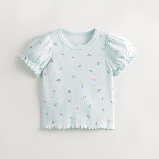 马克珍妮女童碎花满印弹力泡泡袖短袖T恤儿童上衣夏装新款240719 商品图3