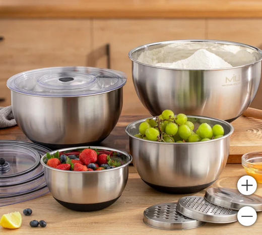 Miu不锈钢盆四件套～欧范儿容器，美国🇺🇸直邮特价458元🉐包税包邮到手了🔥都是优质的不锈钢制成无毒，用的安心，经久耐用，不生锈 商品图3