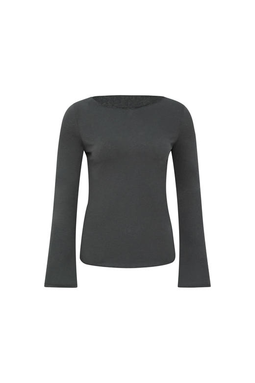 oneup一字领喇叭袖散边长袖T恤 商品图7