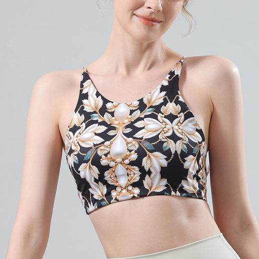 【126元任选2件】跃牌【漫西】系列 花色瑜伽服套装运动文胸内衣女聚拢性感美背心交叉吊带健身裤Y158 商品图2