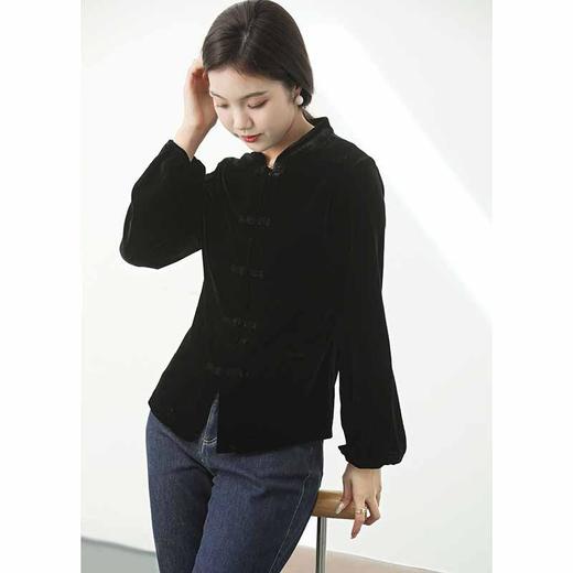 顺丰包邮洛诗琳50330复古轻奢感真丝丝绒新中式盘扣衬衫53279 商品图4