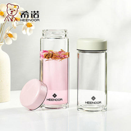 【纤巧易握，轻松携带】希诺玻璃杯女 单层加厚带盖花茶杯 清新高颜值 小巧便携 家用少女水杯-QQ 商品图0