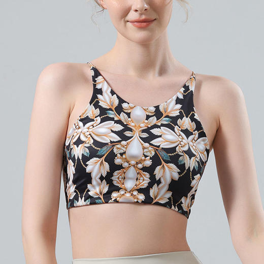 【126元任选2件】跃牌【漫西】系列 花色运动文胸内衣女聚拢性感美背心交叉吊带健身裤Y158 商品图3