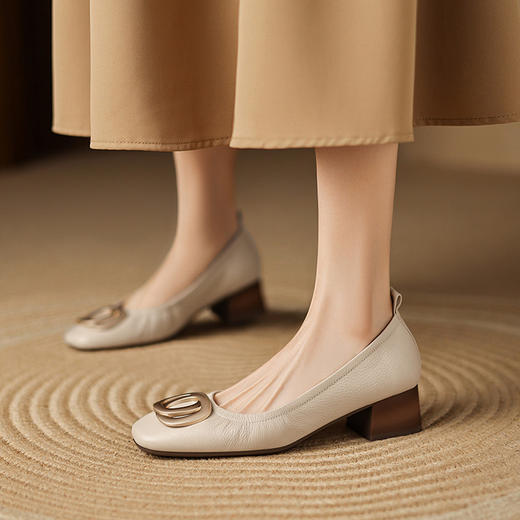 【预售5天】气质法式方头职业工作鞋，气质仙女风休闲单鞋女粗跟LD&7289 商品图1