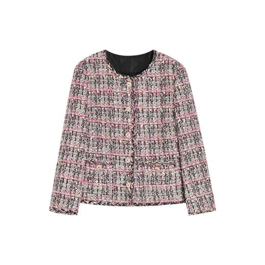 【高货sh】全新升级【铂金会员441/天猫599/差价158】(40959) 洛诗琳25春荆棘玫瑰粉色悬浮花纱玫红色气质小香风外套女 商品图4