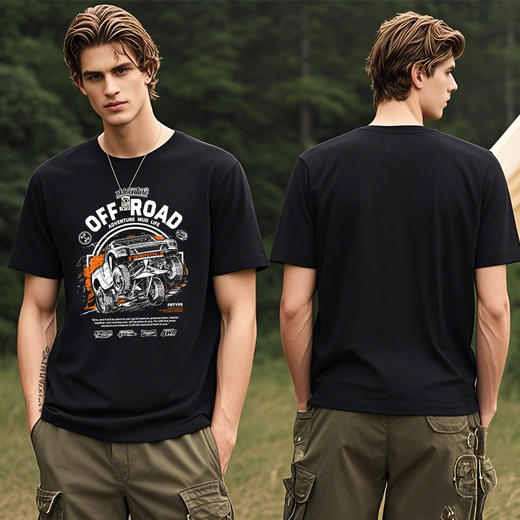 【潮流百搭】95棉5氨纶微弹短袖T恤 男越野露营机车印花 合体版型 NMT-2202 商品图0