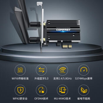 COMFAST CF-AX210 PRO千兆5G无线网络wifi6接收器台式机专用电脑内置 PCIE无线网卡5374M+蓝牙5.3二合一 /电脑、办公 /网络产品 /网卡 商品图4
