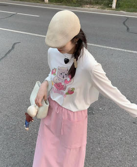 【2月21日 上午12:30 秒杀】莫代尔T恤 设计师品牌 围绕“Call me”而诞生的猫咪印花图案趣味长袖T