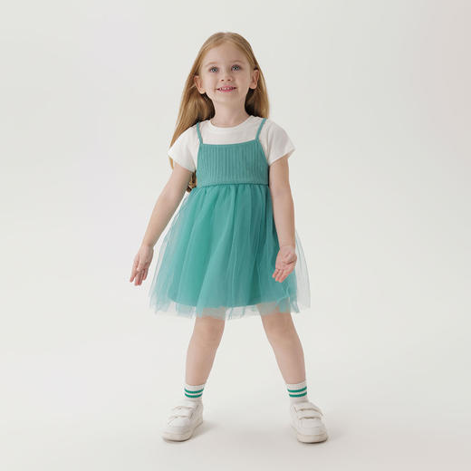 【假两件】马克珍妮夏装新品 女童短袖网纱连衣裙 儿童裙子230907 商品图2