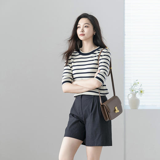 火桐hooton 自在舒适 条纹圆领针织短袖G223 商品图0