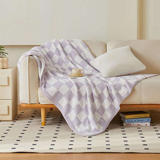 多喜爱 半边绒多用毯（格韵姜黄、格韵淡紫、格韵奶绿、幻想卡其） 商品图3