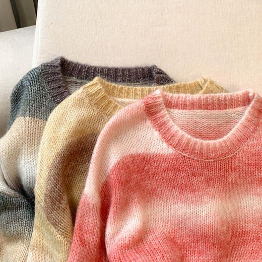雀说春装新款韩版设计感渐变色宽松短款针织衫毛衣女 商品图4