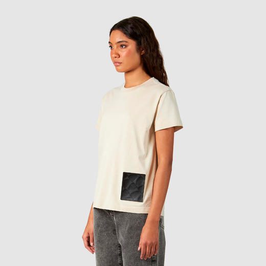 PHILIPPE MODEL 女士盾牌字母徽标橡胶贴片棉质圆领短袖T恤 米色 CTSD CD35 21 商品图1