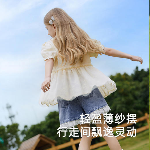 英氏儿童衬衫夏季透气可爱女童短袖上衣泡泡袖衬衫裙2025新款上衣 商品图2