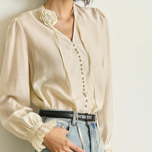 【Y*L同源天丝】SUSX手工定制玫瑰花天丝衬衫C12TJ-99935（下单3-7天发货） 商品图1