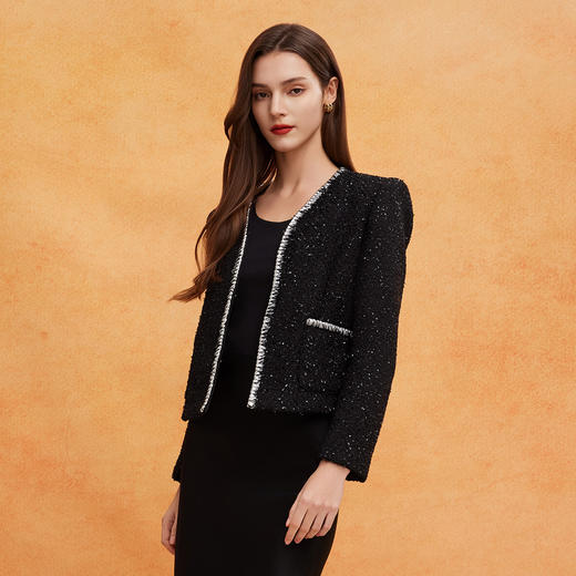 QE101斯尔丽25春季新款低调奢华箱式小香风手工编制装饰边直身型外套 商品图2