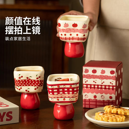 摩登主妇陶瓷马克杯高脚杯家用水杯女创意酒杯甜品酸奶杯咖啡杯子 商品图4