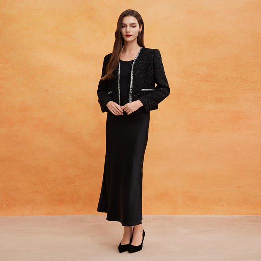 QE101斯尔丽25春季新款低调奢华箱式小香风手工编制装饰边直身型外套 商品图3