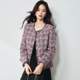 【高货sh】全新升级【铂金会员441/天猫599/差价158】(40959) 洛诗琳25春荆棘玫瑰粉色悬浮花纱玫红色气质小香风外套女