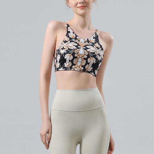 【126元任选2件】跃牌【漫西】系列 花色瑜伽服套装运动文胸内衣女聚拢性感美背心交叉吊带健身裤Y158 商品图1