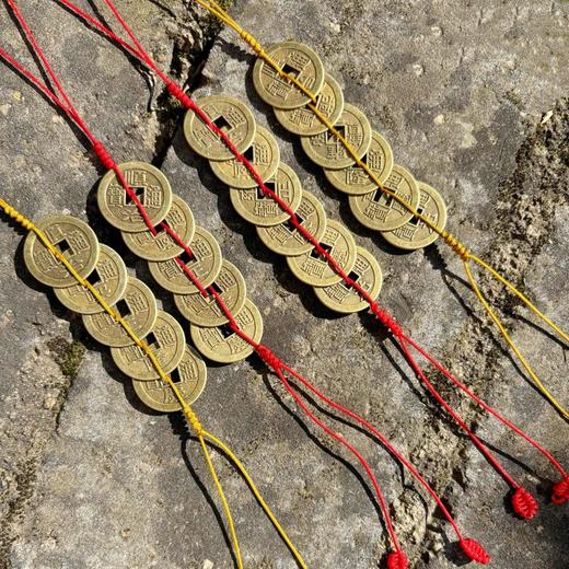 纯黄铜五帝钱门对门挂件葫芦红黄绳压门槛铜钱家居六帝钱客厅摆件 商品图1