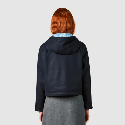 PHILIPPE MODEL 女士盾牌字母徽标贴片混纺羊毛连帽外套 蓝色 JASD MW10 38 商品图2
