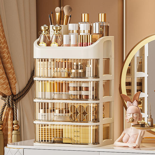 「ins级优雅！梳妆仪式感」化妆品收纳盒 桌面梳妆台化妆镜护肤品置物架口红整理箱桌上抽屉式 商品图0