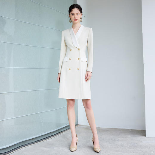 IWY/高级感米白色缎面西装连衣裙女春季长袖新款职业裙装Q1014 商品图0