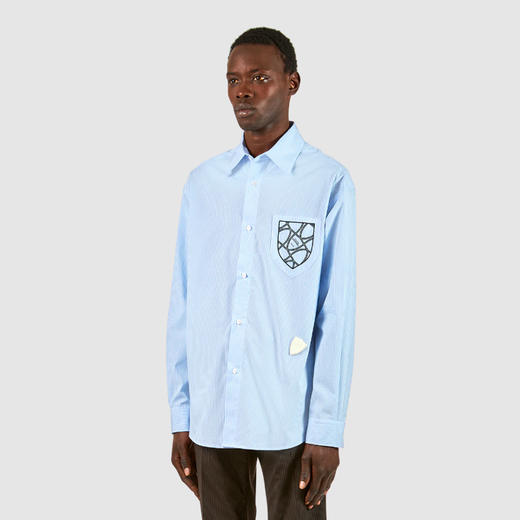 PHILIPPE MODEL 男士盾牌字母徽标棉质长袖衬衫 蓝色 CCDU QU06 14 商品图1