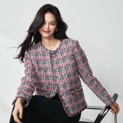 【高货sh】全新升级【铂金会员441/天猫599/差价158】(40959) 洛诗琳25春荆棘玫瑰粉色悬浮花纱玫红色气质小香风外套女 商品图1