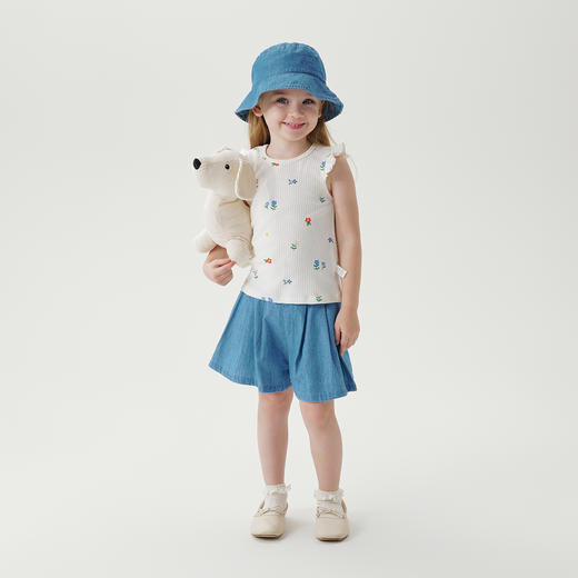 马克珍妮女童甜美碎花满印飞袖弹力背心儿童上衣夏装新款240751 商品图1