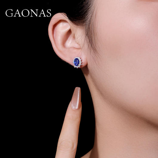 GAONAS 培育蓝宝石【矿工的眼泪】经典椭圆贵气奢华蓝色耳钉10161EB 商品图3