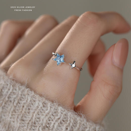 【大海传说】s925纯银海蓝色星星锆石开口戒指【YXS-K2142】 商品图3