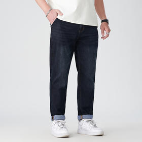 【DMH】大码男装薄款牛仔裤休闲百搭宽松洗水磨白松紧腰直筒长裤子男下装春夏新款