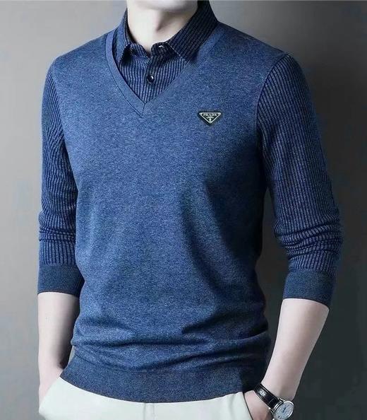 【 复古休闲！轻奢时尚！】P*A*A（普拉达）春季自留款，针织衫毛衣假两件！小胸标LOGO徽章！弹力衣身，做工精良！ 商品图1