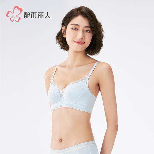 都市丽人自然舒适B杯常规内衣薄蕾丝树脂胶圈常规文胸LBH1M3 商品图2