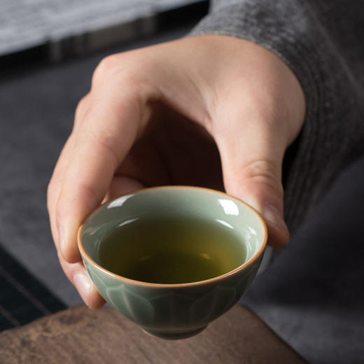 龙泉青瓷个人功夫茶杯原矿仿古莲瓣品茗杯单个小杯子陶瓷创意茶碗 商品图2