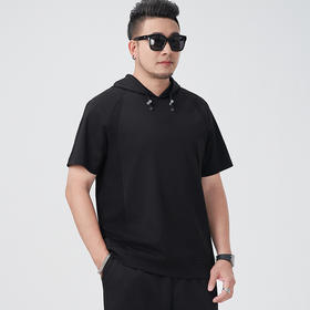 【DMH】大依优型大码连帽短袖T恤大码男装休闲宽松加肥加大潮流胖子上衣