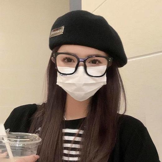 大头围黑色贝雷帽女春秋新款显脸小反戴前进帽秋冬羊毛呢画家帽子 商品图2